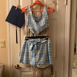 blue Plaid crop top 2 piece